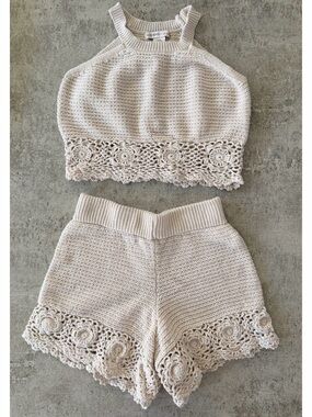 Sincerely Jules Cream Crochet Knit Top & Short Set